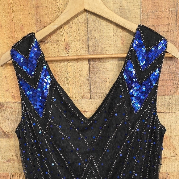 😊Retro Black and Blue Sequin Dress Flapper Y2K - Picture 3 of 16